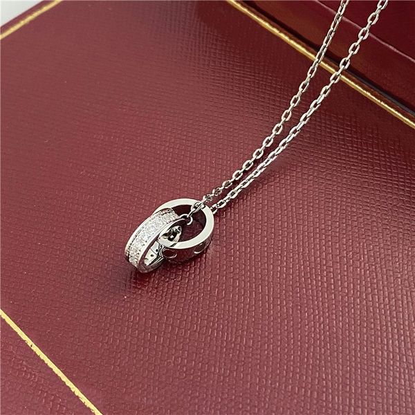 designer necklace designer jewelry clover necklace fashion classic stainless steel 18k gold luxury brand double ring couple pendant necklace, Silver