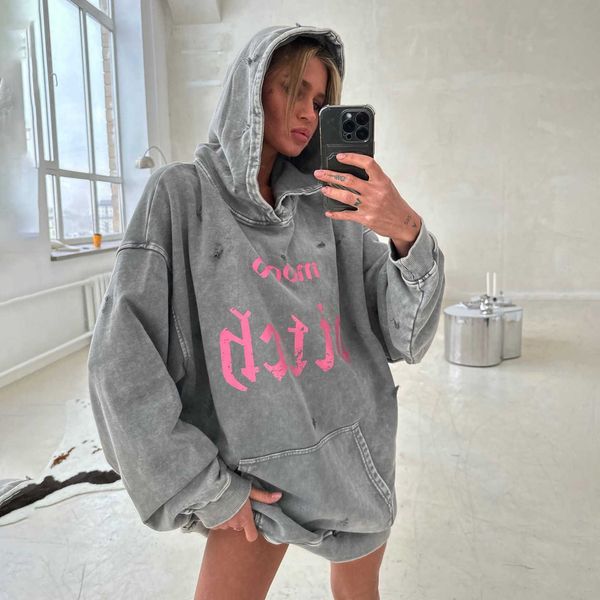 no brand name washed old hooded sweater women's autumn/winter coat women's american high street loose casual ragged women, Black
no brand name washed old hooded sweater women's autumn/winter coat women's american high street loose casual ragged women, Black