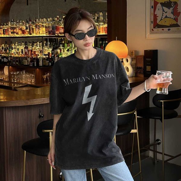 american style vintage lightning pattern tee cotton selling new short sleeve new summer women, White
american style vintage lightning pattern tee cotton selling new short sleeve new summer women, White