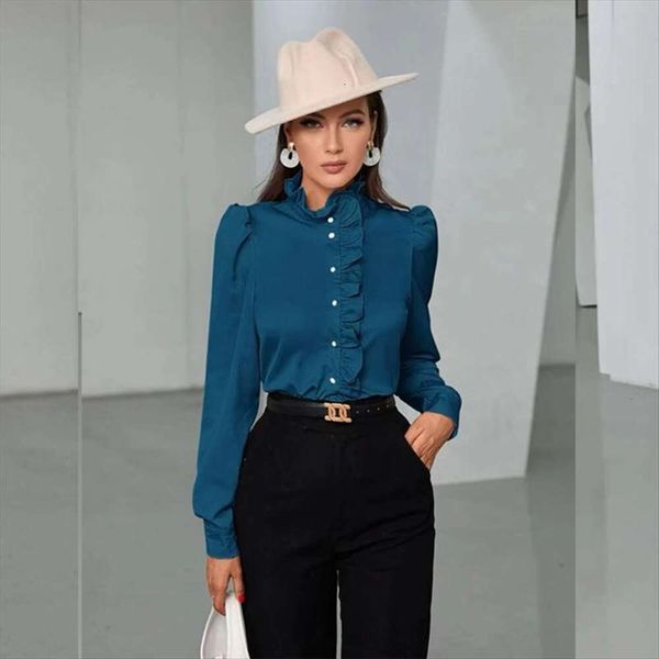 womens shirt spring high end vinegar fabric long sleeved straight cut with wood ear edge, White
womens shirt spring high end vinegar fabric long sleeved straight cut with wood ear edge, White