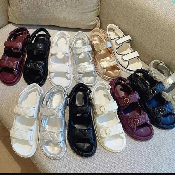 women calfskin leather dad sandals quilted slingback hook&loop platform sandal pvc jelly summer beach shoes logo buckle ankle strap flats ch, Black
women calfskin leather dad sandals quilted slingback hook&loop platform sandal pvc jelly summer beach shoes logo buckle ankle strap flats ch, Black