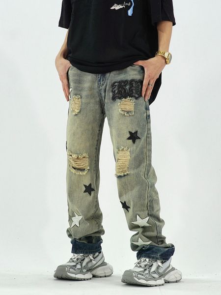 mens jeans american street wash star hole and womens loose straight high pants streetwear pantalon homme jean 230808, Blue
mens jeans american street wash star hole and womens loose straight high pants streetwear pantalon homme jean 230808, Blue