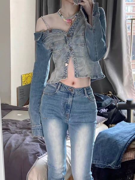womens jackets off shoulder chain denim blouse american retro spring shirts women long sleeve short camisas viantage light blue coats slim f, Black;brown
womens jackets off shoulder chain denim blouse american retro spring shirts women long sleeve short camisas viantage light blue coats slim f, Black;brown