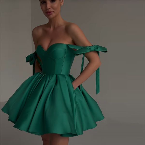 green off the shoulder short homecoming dresses pleat satin with pocket prom gown a-line robe cocktail femmes for girls, Blue;pink
green off the shoulder short homecoming dresses pleat satin with pocket prom gown a-line robe cocktail femmes for girls, Blue;pink