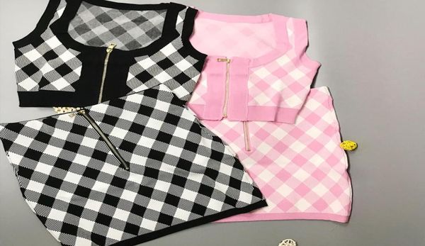 325 2021 spring summer brand same style two pieces sets short skirt crew neck sleeveless empire pink black plaid fashion womens cl1336327, White
325 2021 spring summer brand same style two pieces sets short skirt crew neck sleeveless empire pink black plaid fashion womens cl1336327, White