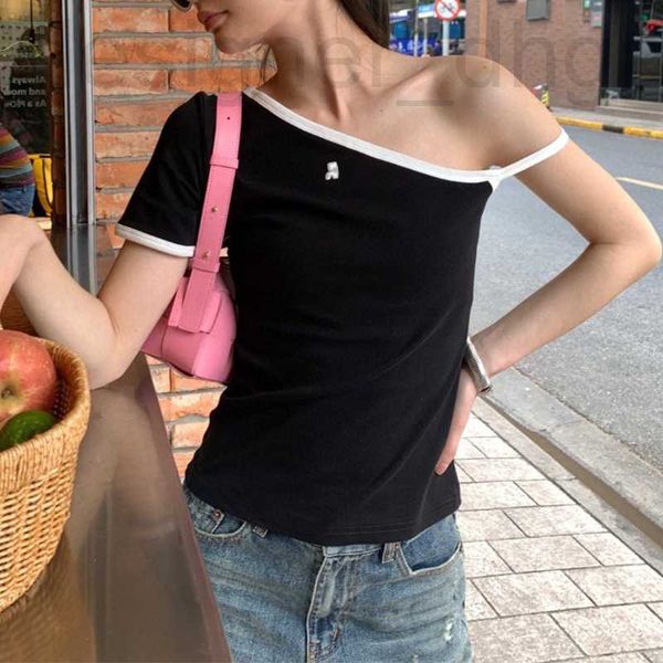 women's t-shirt designer correct version of jenny with niche design faucet embroidery diagonal shoulder contrast off strap t-shirt for, White
women's t-shirt designer correct version of jenny with niche design faucet embroidery diagonal shoulder contrast off strap t-shirt for, White