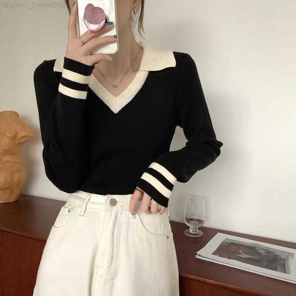 women's sweaters 2023 sweet turn down collar knitted pullovers women spring patchwork bottoming sweater solid slim fit preppy mujer, White;black
women's sweaters 2023 sweet turn down collar knitted pullovers women spring patchwork bottoming sweater solid slim fit preppy mujer, White;black