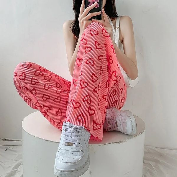 women's pants capris pink hearts pants folds casual women thin summer wide leg trousers ol full length straight all-match casual pants, Black;white
women's pants capris pink hearts pants folds casual women thin summer wide leg trousers ol full length straight all-match casual pants, Black;white