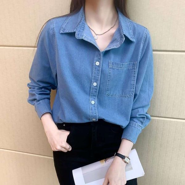 pure cotton denim shirt for women style loose slim casual retro versatile fashionable long sleeved, White
pure cotton denim shirt for women style loose slim casual retro versatile fashionable long sleeved, White