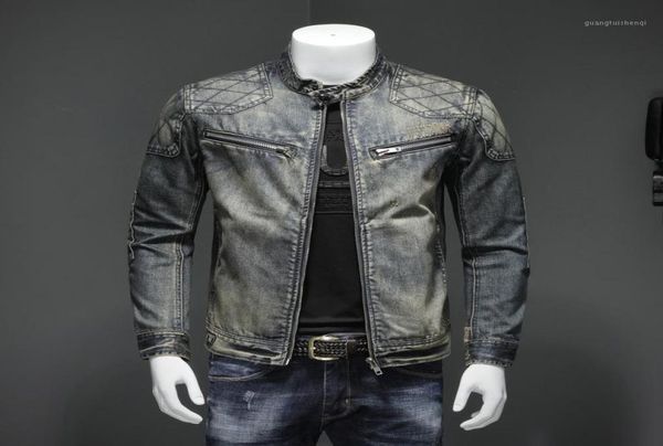 men039s blue denim vintage classic biker motorcycle jacket stand collar retro slim fit distressed racer jeans coat drop jackets2755118, Black;brown
men039s blue denim vintage classic biker motorcycle jacket stand collar retro slim fit distressed racer jeans coat drop jackets2755118, Black;brown