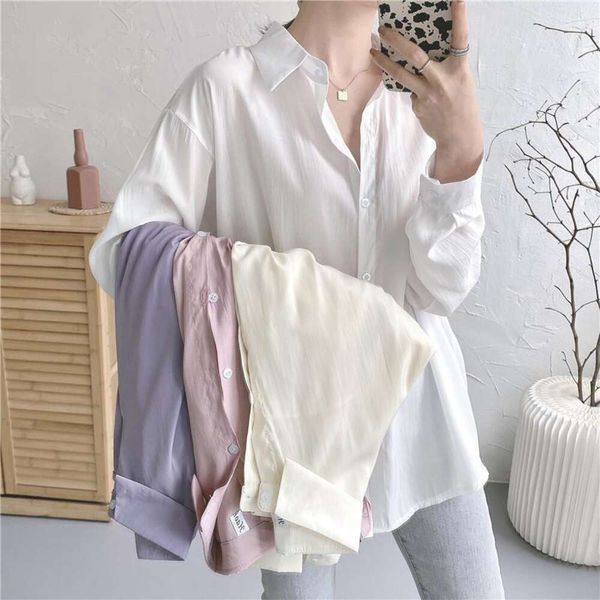 spring style pure color thin shirt for women korean loose long sleeve cardigan, White
spring style pure color thin shirt for women korean loose long sleeve cardigan, White