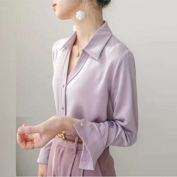 long sleeved purple early autumn shirt womens design niche vinegar style french with inner lining, White
long sleeved purple early autumn shirt womens design niche vinegar style french with inner lining, White