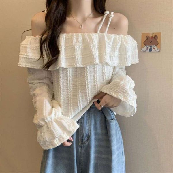 large size straggle shoulder lace shirt for women design sense early spring style fat mm unique sweet and spicy, White
large size straggle shoulder lace shirt for women design sense early spring style fat mm unique sweet and spicy, White