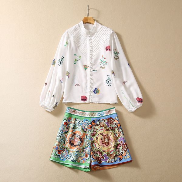 european and american women's clothing 2023 autumn new long-sleeved stand-up collar shirt court printed shorts fashion suit, White
european and american women's clothing 2023 autumn new long-sleeved stand-up collar shirt court printed shorts fashion suit, White