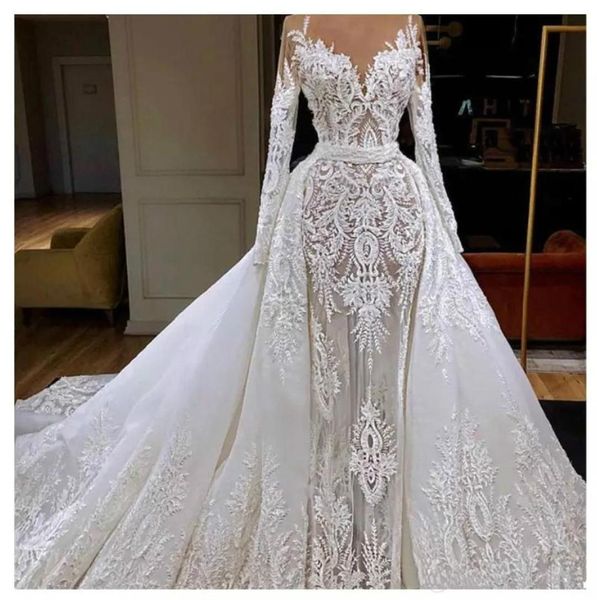 real picture mermaid wedding dresses with detachable train lace applique sweep train generous country bridal dress long sleeve wed6241248, White
real picture mermaid wedding dresses with detachable train lace applique sweep train generous country bridal dress long sleeve wed6241248, White