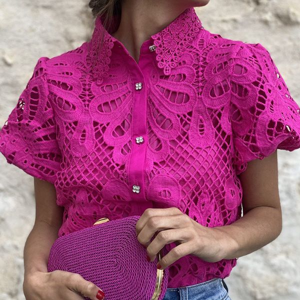 women's blouses shirts high street puff short sleeve lace blouse office fashion hollow shirt t shirt commute women o neck solid jacquar, White
women's blouses shirts high street puff short sleeve lace blouse office fashion hollow shirt t shirt commute women o neck solid jacquar, White