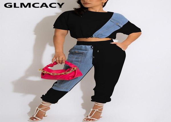 women039s tracksuits women two piece colorblock denim patchwork suits short sleeve crop amp slim pants set8366549, Gray
women039s tracksuits women two piece colorblock denim patchwork suits short sleeve crop amp slim pants set8366549, Gray