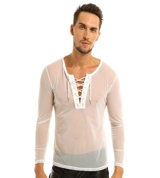 men lace up mesh see through long sleeve tshirt club wear costumes undershirts sheer fishnet transparent tees men6240457, White;black
men lace up mesh see through long sleeve tshirt club wear costumes undershirts sheer fishnet transparent tees men6240457, White;black