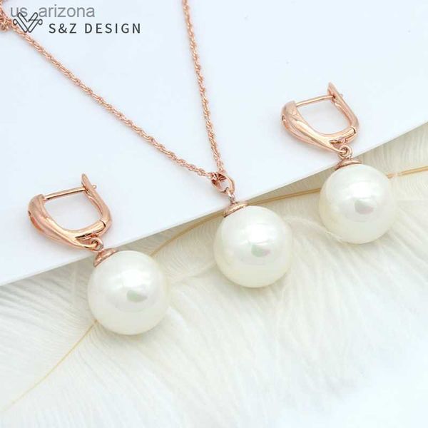 s z design new trendy round imitation pearl dangle earrings jewelry sets for women wedding 585 rose gold color pendant necklace l230620, Silver
s z design new trendy round imitation pearl dangle earrings jewelry sets for women wedding 585 rose gold color pendant necklace l230620, Silver