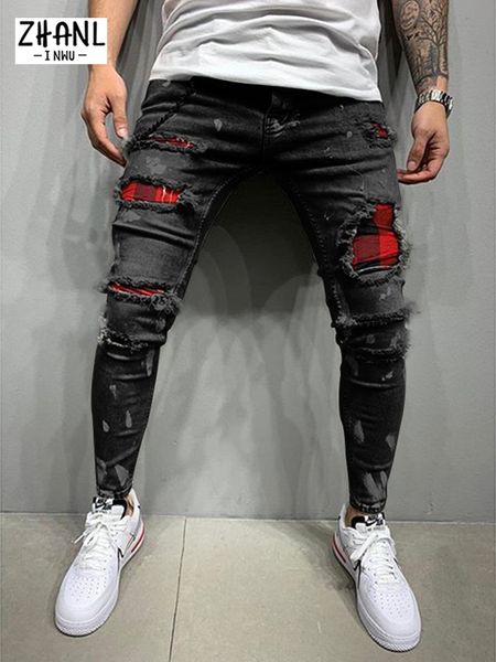 mens jeans brand goth hip hop skinny stretch ripped grid beggar patches pants painting jogging trousers men 230809, Blue
mens jeans brand goth hip hop skinny stretch ripped grid beggar patches pants painting jogging trousers men 230809, Blue
