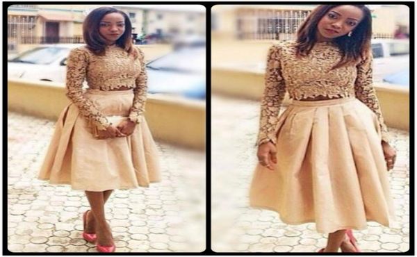 gold two pieces prom dresses lace long sleeves and satin skirts evening gown tea length black girl formal party dress 070905
gold two pieces prom dresses lace long sleeves and satin skirts evening gown tea length black girl formal party dress 070905