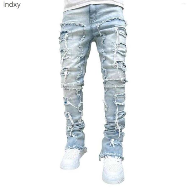 men's jeans regular fit stacked patch distressed destroyed straight denim pants streetwear clothes casual jeanktg3, Blue
men's jeans regular fit stacked patch distressed destroyed straight denim pants streetwear clothes casual jeanktg3, Blue
