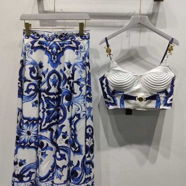 fashion womens set designer set skirt chinese style youth printing blue porcelain long skirt bra vest suit summer women two pieces, White
fashion womens set designer set skirt chinese style youth printing blue porcelain long skirt bra vest suit summer women two pieces, White