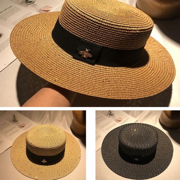 little bee flat hat women spring and summer jazz wide brim straw hat net red travel sunscreen hat british hat, Blue;gray
little bee flat hat women spring and summer jazz wide brim straw hat net red travel sunscreen hat british hat, Blue;gray