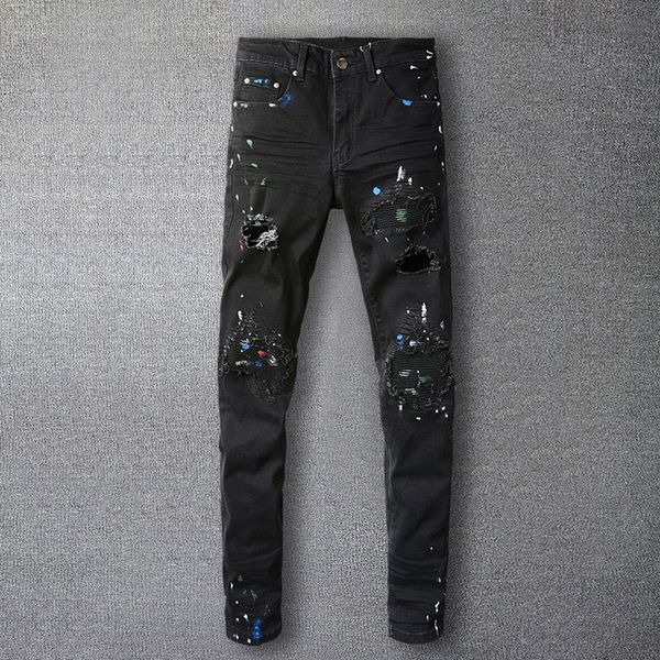 men's jeans old wash water stretch jean skinny tapered trouser black splash ink hombre patch biker streetwear ripped denim pant 230809, Blue
men's jeans old wash water stretch jean skinny tapered trouser black splash ink hombre patch biker streetwear ripped denim pant 230809, Blue