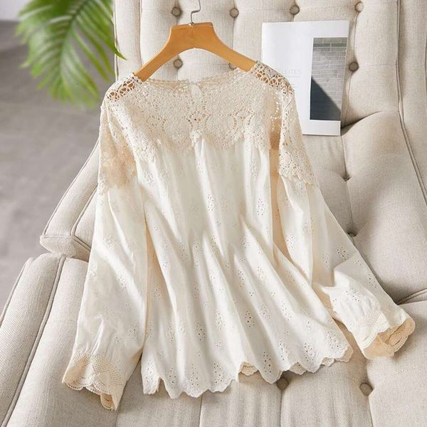 apricot lace hollowed out shirt for women long sleeved spring design niche unique cotton, White
apricot lace hollowed out shirt for women long sleeved spring design niche unique cotton, White