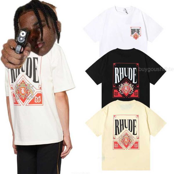 

oversized rhude t shirt men women 1 1 version red card printing hip-hop rhude t-shirt short sleeve, White;black