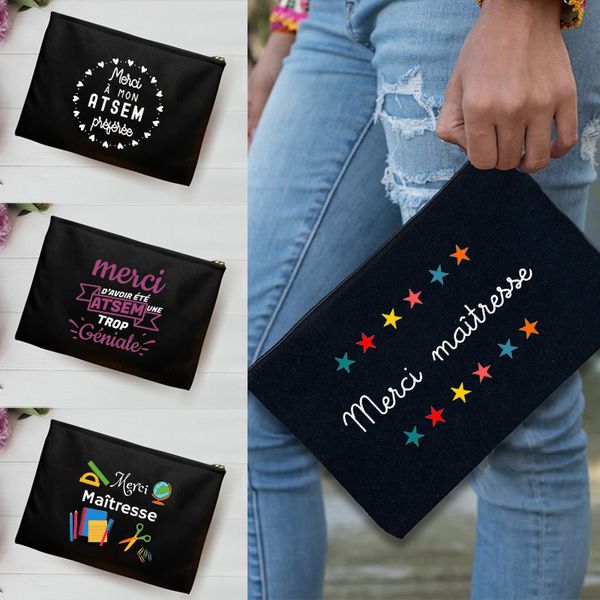 cosmetic bags cases french print thank you mistress black wristlet clutch bag merci teachers storage travel wash pouch teacher gifts 230808
cosmetic bags cases french print thank you mistress black wristlet clutch bag merci teachers storage travel wash pouch teacher gifts 230808