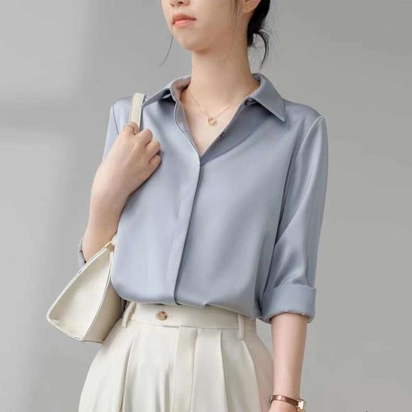 tri color blue satin shirts blouse womens long sleeved autumn all matched dark plumes retro hong kong style draping, White
tri color blue satin shirts blouse womens long sleeved autumn all matched dark plumes retro hong kong style draping, White