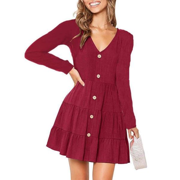 autumn and winter dress with buttons creases v neck long sleeved a line womens wear, Black;gray
autumn and winter dress with buttons creases v neck long sleeved a line womens wear, Black;gray