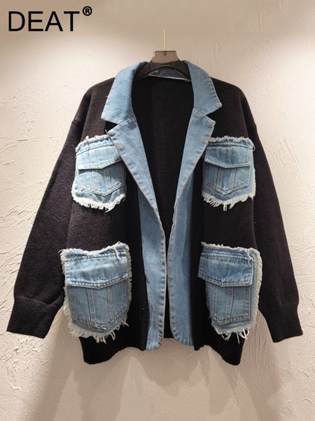 womens jackets deat knit patchwork denim multiple pockets design contrast color coat for women long sleeve jacket autumn 11xx5109 230808, Black;brown
womens jackets deat knit patchwork denim multiple pockets design contrast color coat for women long sleeve jacket autumn 11xx5109 230808, Black;brown