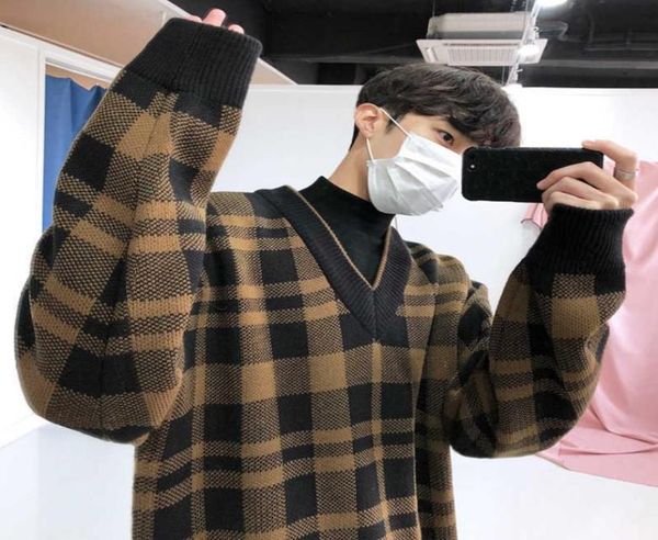 retro sweater trend autumn and winter plaid vneck loose men039s trend korean pullover mens sweater y09071525875, White;black
retro sweater trend autumn and winter plaid vneck loose men039s trend korean pullover mens sweater y09071525875, White;black