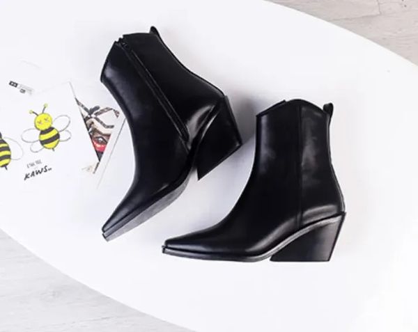 casual shoes ankle boots pointed toe cap chunky block heel 5.5 cm leather sole women's luxury designers party travel shoes factory foot, Black
casual shoes ankle boots pointed toe cap chunky block heel 5.5 cm leather sole women's luxury designers party travel shoes factory foot, Black