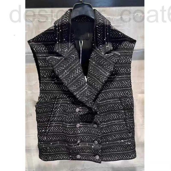 women's vests designer gaoding 23 autumn/winter new heavy industry small fragrant wind black sequin beaded sleeveless polo collar vest, Black;white
women's vests designer gaoding 23 autumn/winter new heavy industry small fragrant wind black sequin beaded sleeveless polo collar vest, Black;white