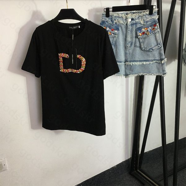 designer women shirt denim skirt fashion diamond letter t shirt high waisted short skirt pullover set, Gray
designer women shirt denim skirt fashion diamond letter t shirt high waisted short skirt pullover set, Gray