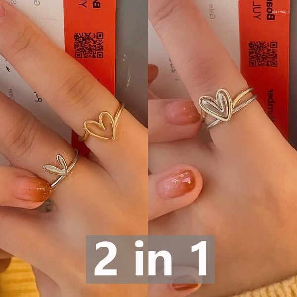 cluster rings 2pcs irregular two tone heart shape in one 2 piece women's ring elegant female party fashion accessories jewelry set, Silver
cluster rings 2pcs irregular two tone heart shape in one 2 piece women's ring elegant female party fashion accessories jewelry set, Silver