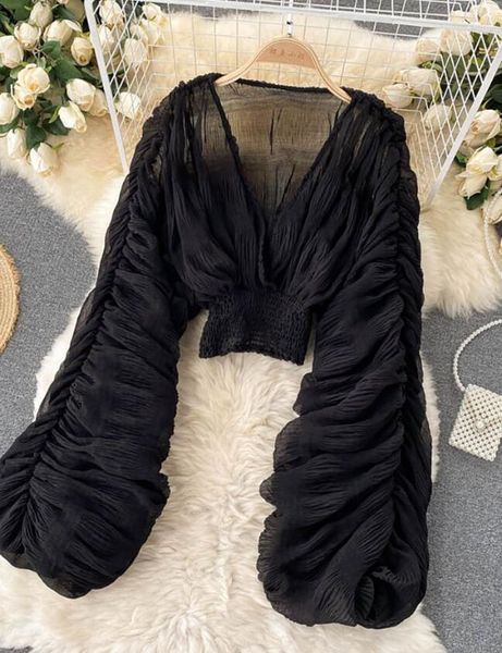 summer draped chiffon blouse for women elegant v-neck puff long sleeve short female slim party shirts fashion 220713, White;red
summer draped chiffon blouse for women elegant v-neck puff long sleeve short female slim party shirts fashion 220713, White;red