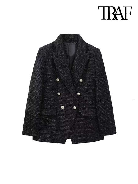 women's suits blazers traf women fashion tweed double breasted blazer coat vintage long sleeve flap pockets female outerwear chic veste, White;black
women's suits blazers traf women fashion tweed double breasted blazer coat vintage long sleeve flap pockets female outerwear chic veste, White;black