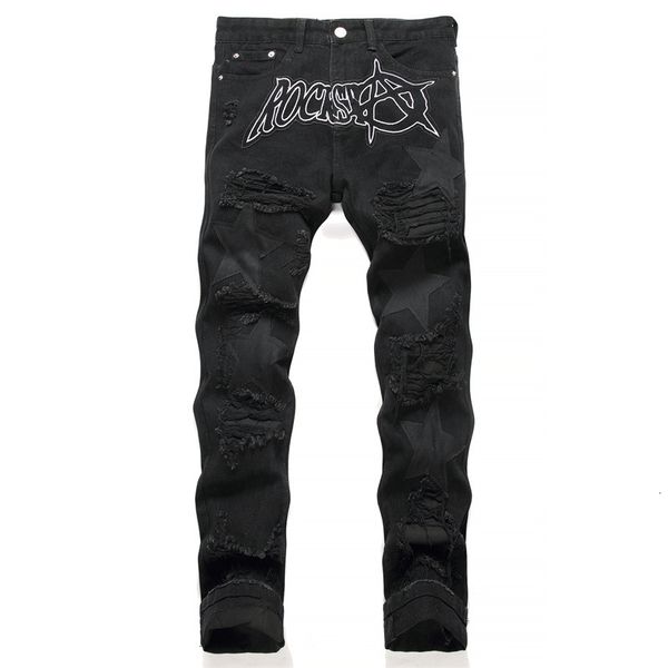 mens jeans black ripped applique embroidered punk style midrise slim pencil pants fashion streetwear 230809, Blue
mens jeans black ripped applique embroidered punk style midrise slim pencil pants fashion streetwear 230809, Blue