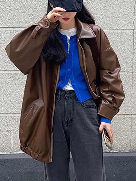 womens jackets black pu leather jacket women korean fashion moto biker zipper female autumn winter vintage loose long sleeve y2k coat 230808, Black;brown
womens jackets black pu leather jacket women korean fashion moto biker zipper female autumn winter vintage loose long sleeve y2k coat 230808, Black;brown