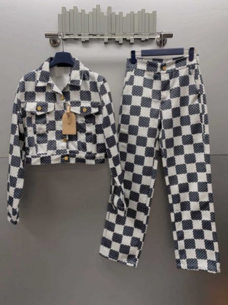 women autumn denim suit designer tracksuits size s-l 2pcs black and white plaid lapel denim jacket and jeans aug05
women autumn denim suit designer tracksuits size s-l 2pcs black and white plaid lapel denim jacket and jeans aug05