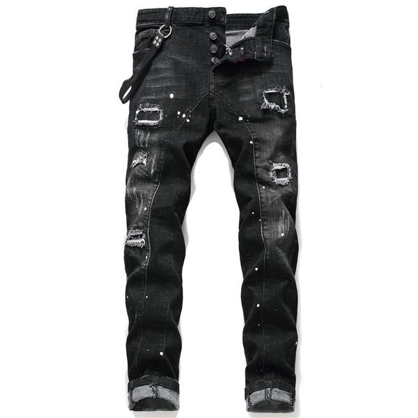 men's jeans tight skinny small leg jeans with torn patches, elastic paint splattered black patchwork, beggar pants, european and americ, Blue
men's jeans tight skinny small leg jeans with torn patches, elastic paint splattered black patchwork, beggar pants, european and americ, Blue