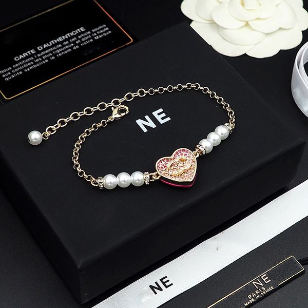 

Designer Bracelet for Women Luxury Charm Bracelet Pearls Heart Bracelets Pink Rhinestones Fashion Trend Bracelets Double Enamel Gifts Nice