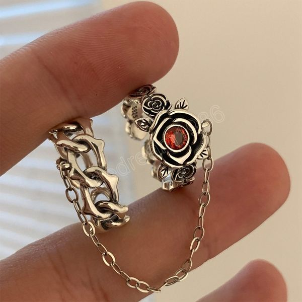 red zircons flower wedding rings for women couples new fashion vintage handmade chain tassel party jewelry gifts, Silver
red zircons flower wedding rings for women couples new fashion vintage handmade chain tassel party jewelry gifts, Silver