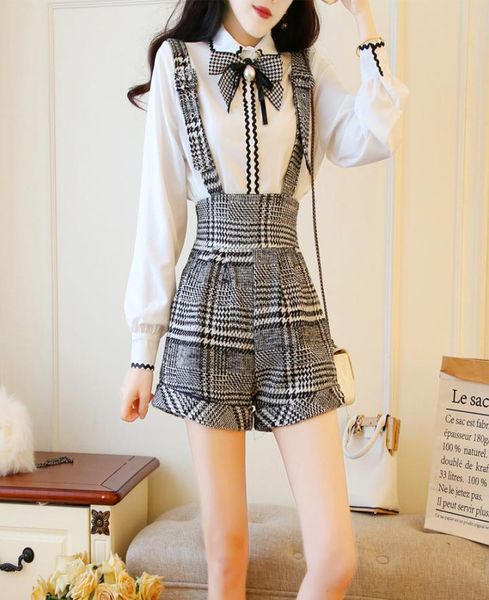 sweet bow pearl chiffon white blouse shirtplaid wool suspender short set 2 piece outfits for women summer wide leg pant set c2453653
sweet bow pearl chiffon white blouse shirtplaid wool suspender short set 2 piece outfits for women summer wide leg pant set c2453653