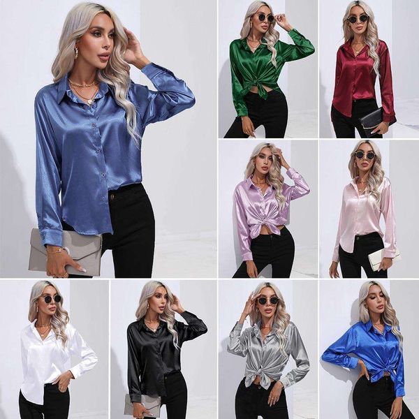 womens satin long sleeved shirt imitation silk spring and summer clothing, White
womens satin long sleeved shirt imitation silk spring and summer clothing, White